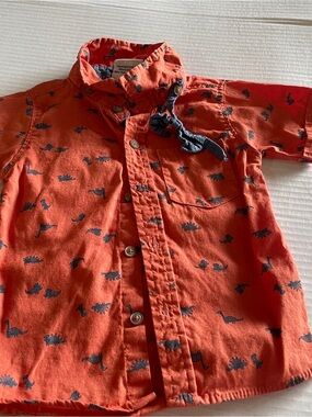 Dapper Dude Toddler Orange Dinosaur Print Button-Up Shirt